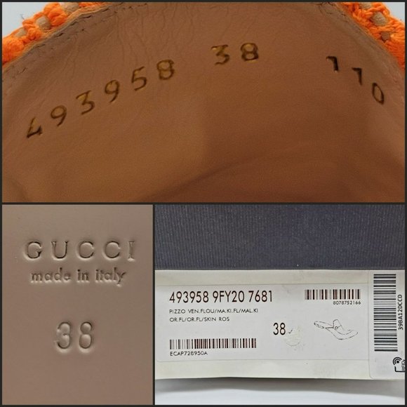 Gucci Princetown Orange Floral Lace Mules Size 38 - Picture 8 of 10